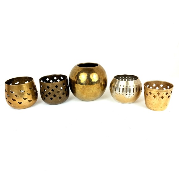Set Of 5 India Brass Cut Out Candle Holders Lot Various Designs Clover, Duck, - Picture 9 of 11